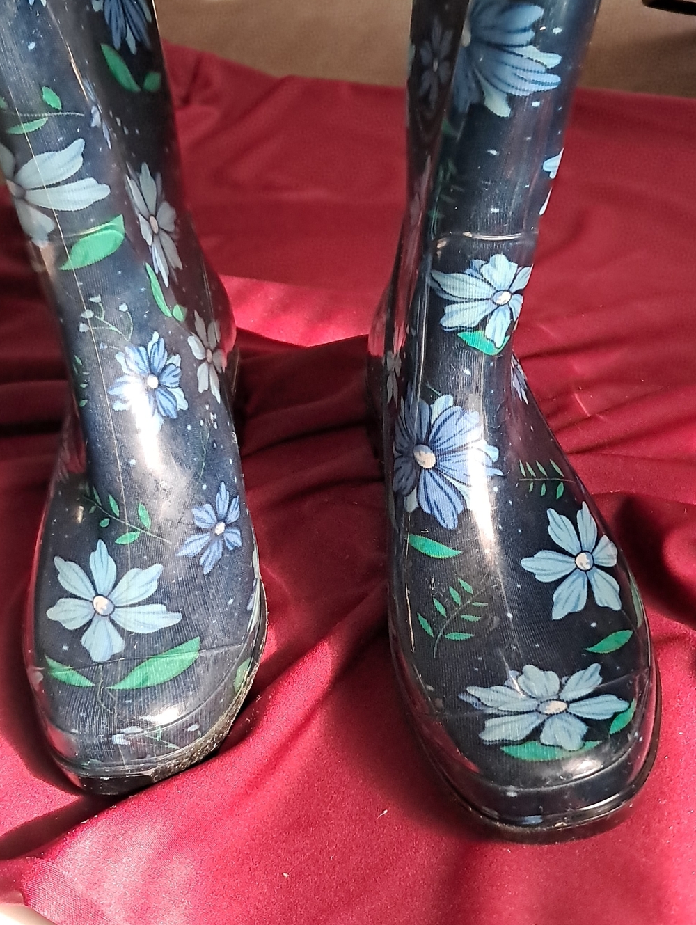 Sea Navy Rain Boots with Light Blue Floral Print